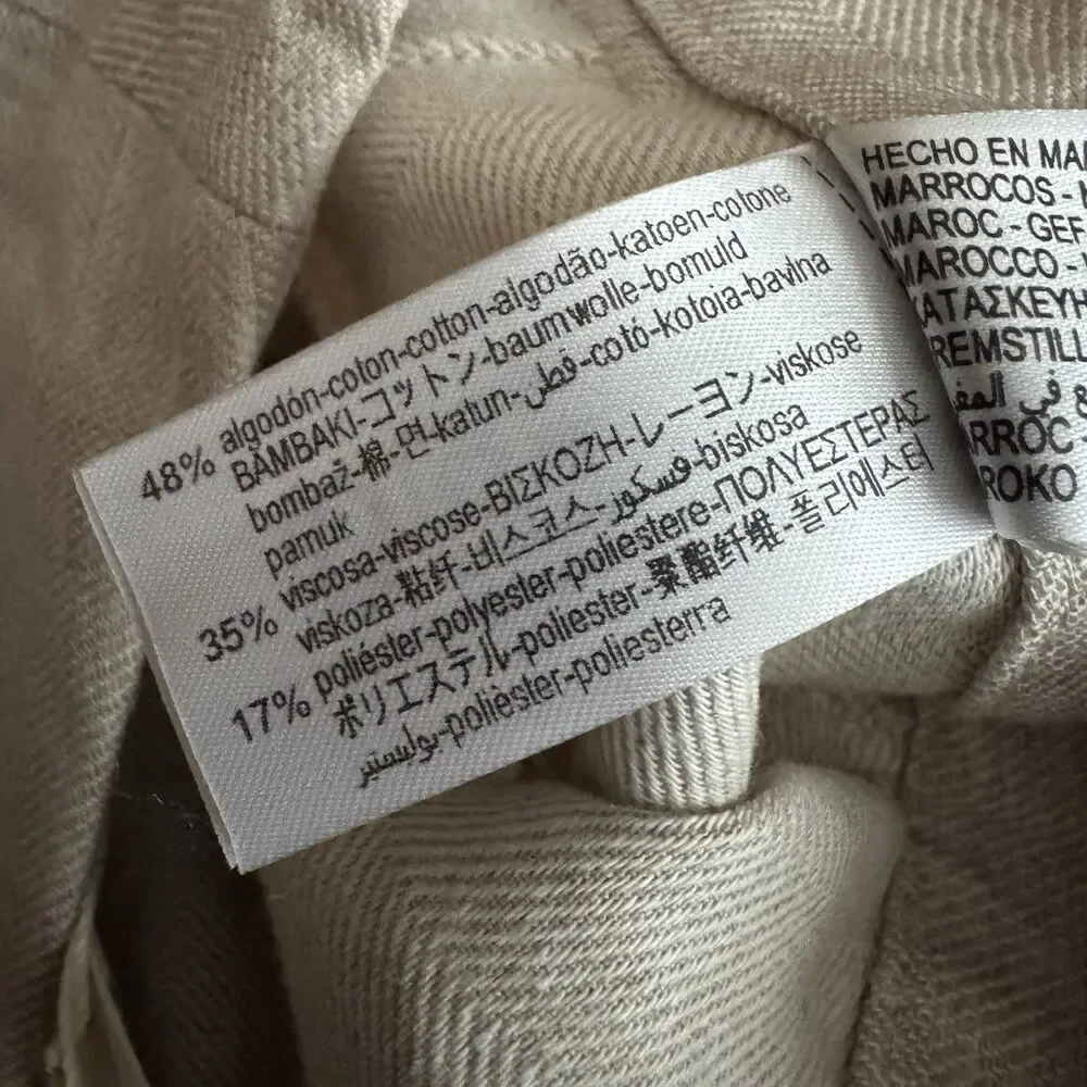NWT Zara High Rise Wide Leg Straight Pants Women’s M Beige Cotton Blend Pockets